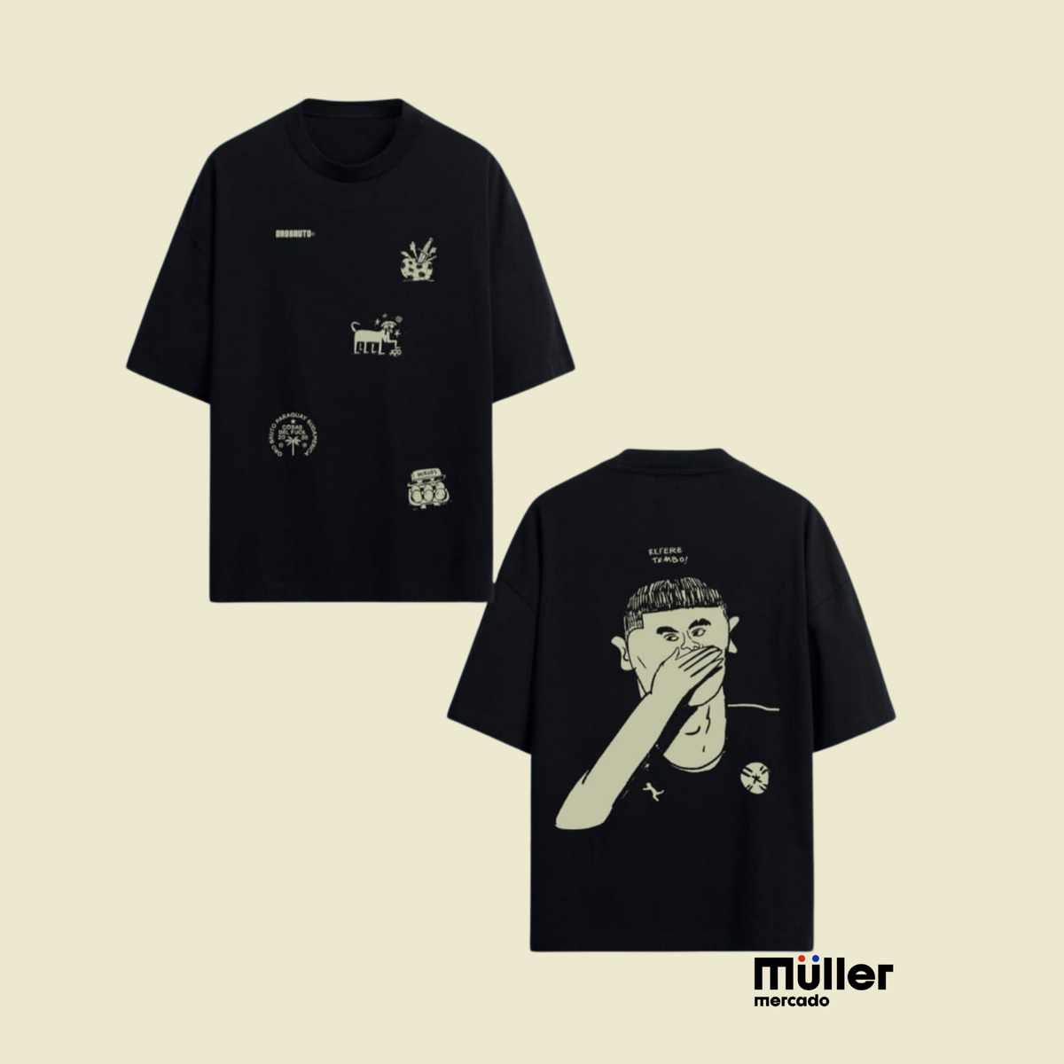 CAMISETAS OVERSIZE NEGRA "Cosas del Fuol" | Oro Bruto Paraguay